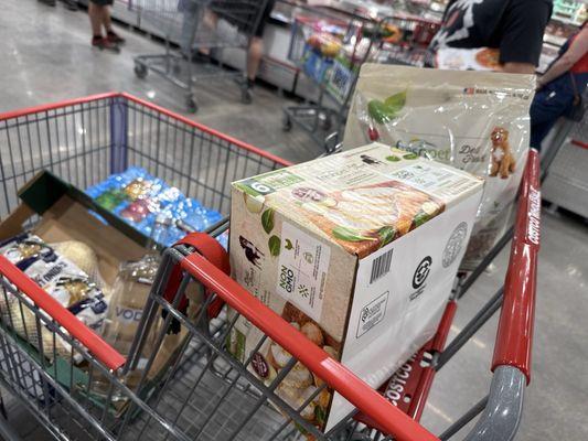 Today's small basket. Seltzer, Vodka, Onions, FreshPet dog food