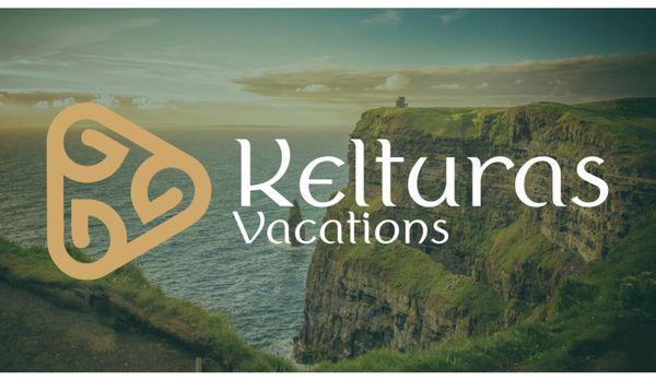Our new logo, on a background of an Irish landscape.