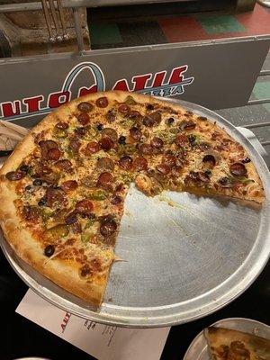 Well we were hungry and forgot a pic first. Excellent pizza.