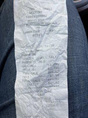 Car wash code and full price gas. No discount. Bait & switch. Rude attendant