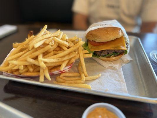 Cheese Galbi Burger and Regular Fries