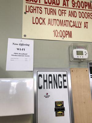 Change machines. Last load time sign. WiFi Network and password sign.