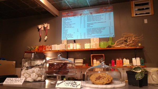 Pastries at the menu board at Nathan Miller Chocolate