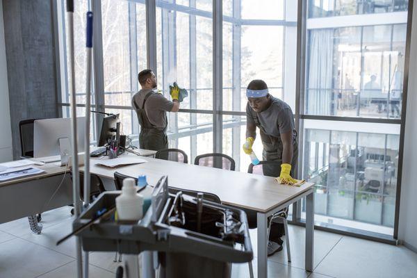 Our team cleaning office spaces