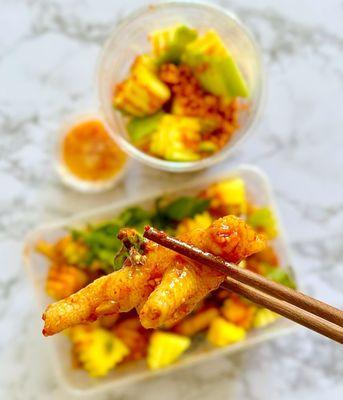 Xoài Lắc: Shaking Green Mango ($12) + Chân Gà Sốt Thái: Chicken Feet w/ Thai Sauce ($21)