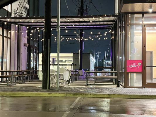 From the parking lot, walk towards this way.