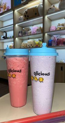 Red velvet and taro milkshake