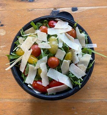Giovanna salad! Fresh arugula, cherry tomatoes, Parmesan, with a homemade lemon-thyme vinaigrette. Super fresh & delicious!