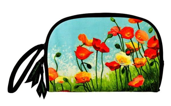 cosmetic bag meadow suite, original art by Shirley Novak