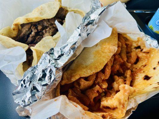 Beef fajita & chicharron tacos