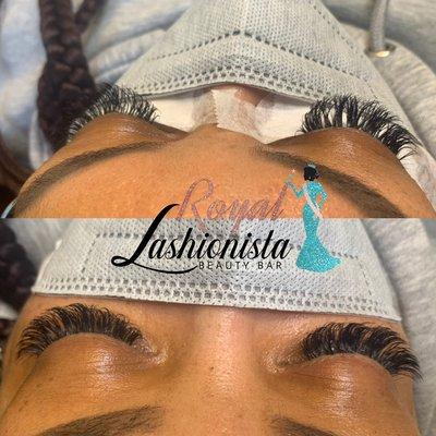 Volume lash fill before (top) and after (bottom)