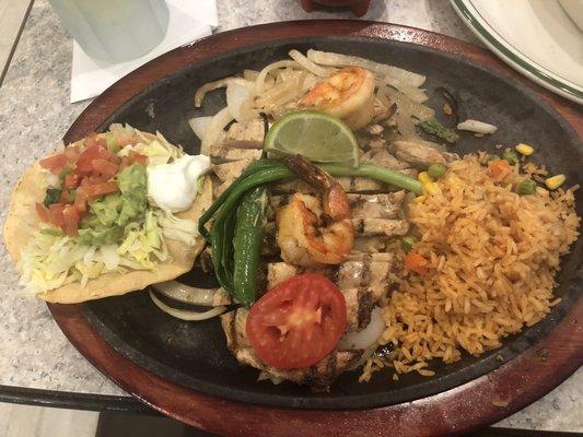 Chicken and shrimp fajitas