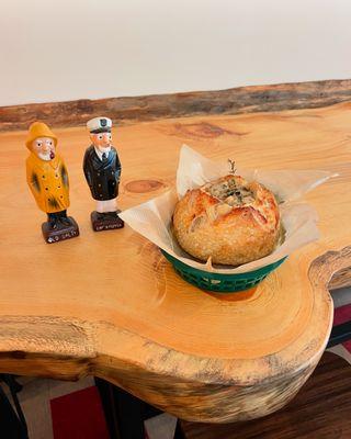 Old Salty and Captain Pepper giving some well seasoned side eye to a locally sourced Classic New England Chowder