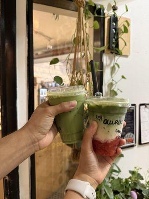 Lavender matcha latte and strawberry matcha latte