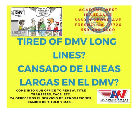 Come into the office to renew, title transfers, tags, etc!