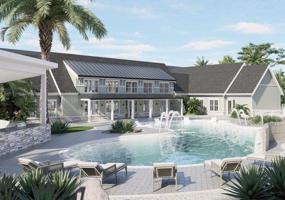 House with a pool and palm trees