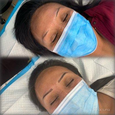 Microblading with machine shading