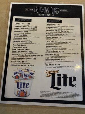 Menu as of July 2023