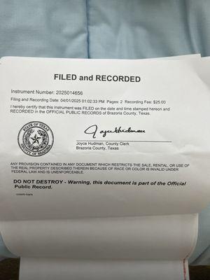 Payment to show my gravesite is recorded.