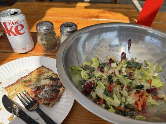 Sicilian pizza and chopped salad