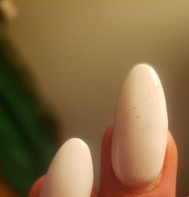 Nasty nail spots on at least 3 white nails.Not attractive.ive had white nails before no problem