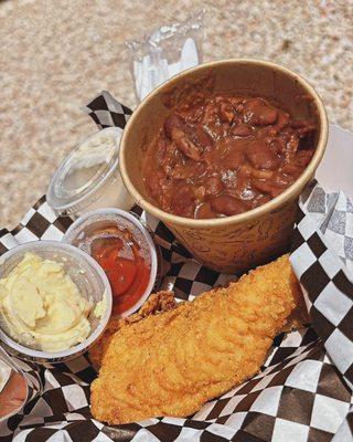 Redbeans & Rice with Fish Fillet and Potato Salad