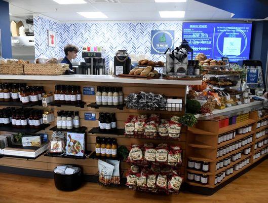 Main counter with loads of gourmet gifts.