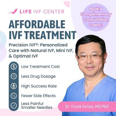 Most affordable and least invasive IVF treatment in California. Tailored treatment to help you achieve your fertility goals.