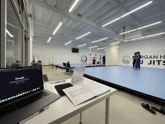 Gym side corner view of both mats