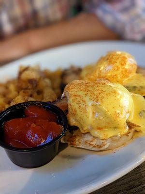 Pork belly eggs benedict