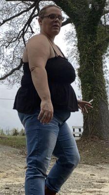 There was an unsavory character wandering through the parking lot, asking if she could "make a little lunch money" in our room.