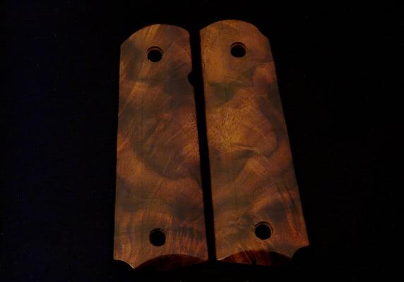 1911 Standard Custom Pistol Grips, Royal Walnut Exhibition Grade. We make a flat bottom for Magwell design as well.