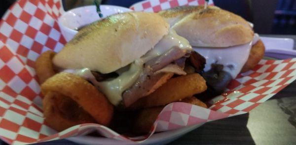 French Dip with onion rings