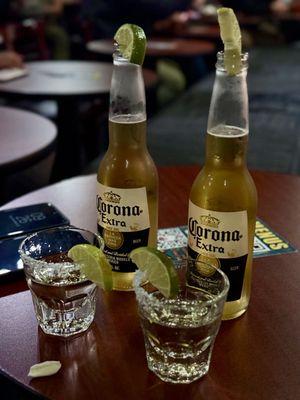 Cazadores Shots and Corona's