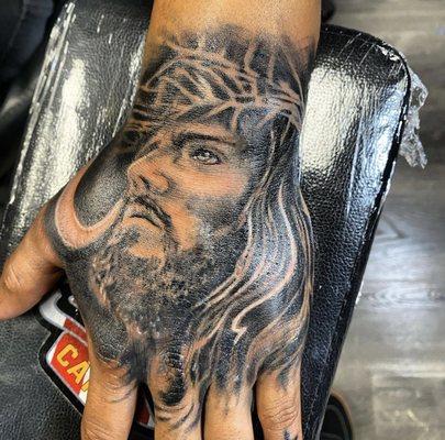 Portrait of Jesus Christ. Done by @philink_tattoos