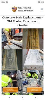 Screenshot of company's new website stair tread replacement in the historic Old market downtown Omaha Nebraska