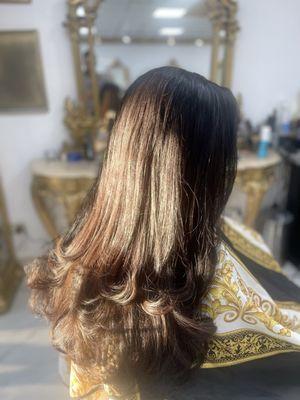 Long layers, haircut and blow dry