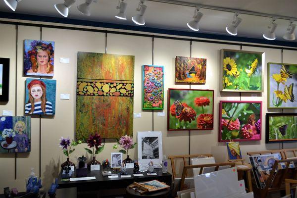 A view of one of our gallery rooms, with work by local artists. December 2021.