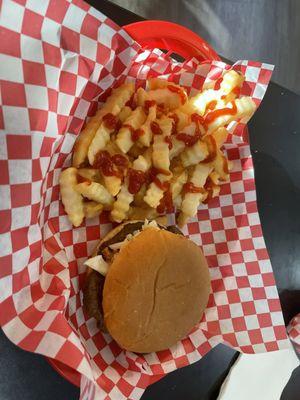 Niger all the way and crinkle cut fries. Yum!