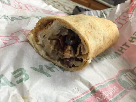 Chicken Souvlaki with hummus.