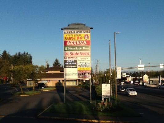 Shopping center road sign
