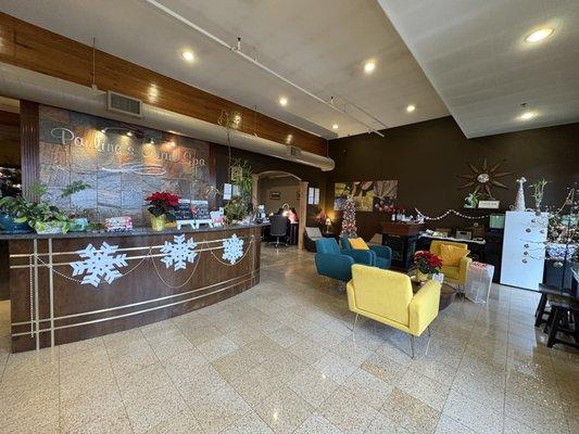 Waiting area, separate nail and pedicure space.