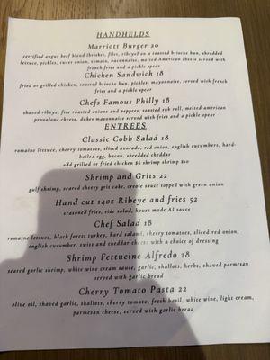 Menu of the current restaurant.