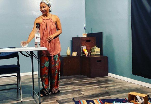 A student prepping to workshop her monologue.