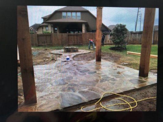 Fire pit with rock patio
