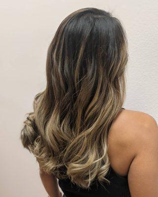 caramel balayage refresh and a trim styled in to beautiful waves