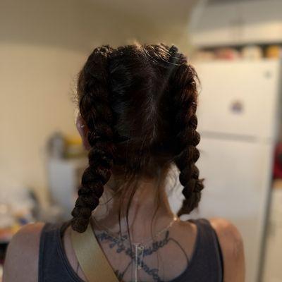 Backside of Dutch braids ( btw my hair is not even close to being this long) so we used extensions.