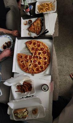 Large Pepperoni Pizza, Sweet Potato Fries, French Fries, Large Steak & Cheese Grinder, Quesadilla