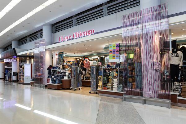 I Love Chicago at O'Hare Terminal 5 offers a great selection of Chicago-themed gifts, apparel, hard goods and more.