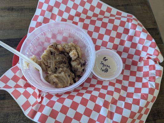 Blueberry bread pudding with hard sauce. Quite delicious!